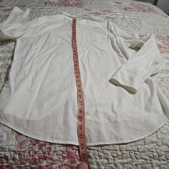 Michael Kors Classic Fit White Cotton Linen Buttondown Mens Shirt Large - Picture 8 of 14